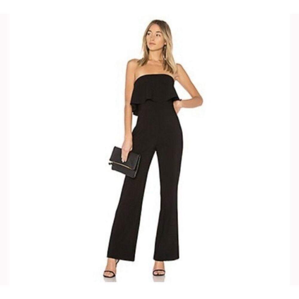 Likely Black Strapless Jumpsuit Fitted Flare Size 4 side Zip